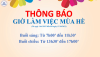 THÔNG BÁO GIỜ LÀM VIỆC MÙA HÈ