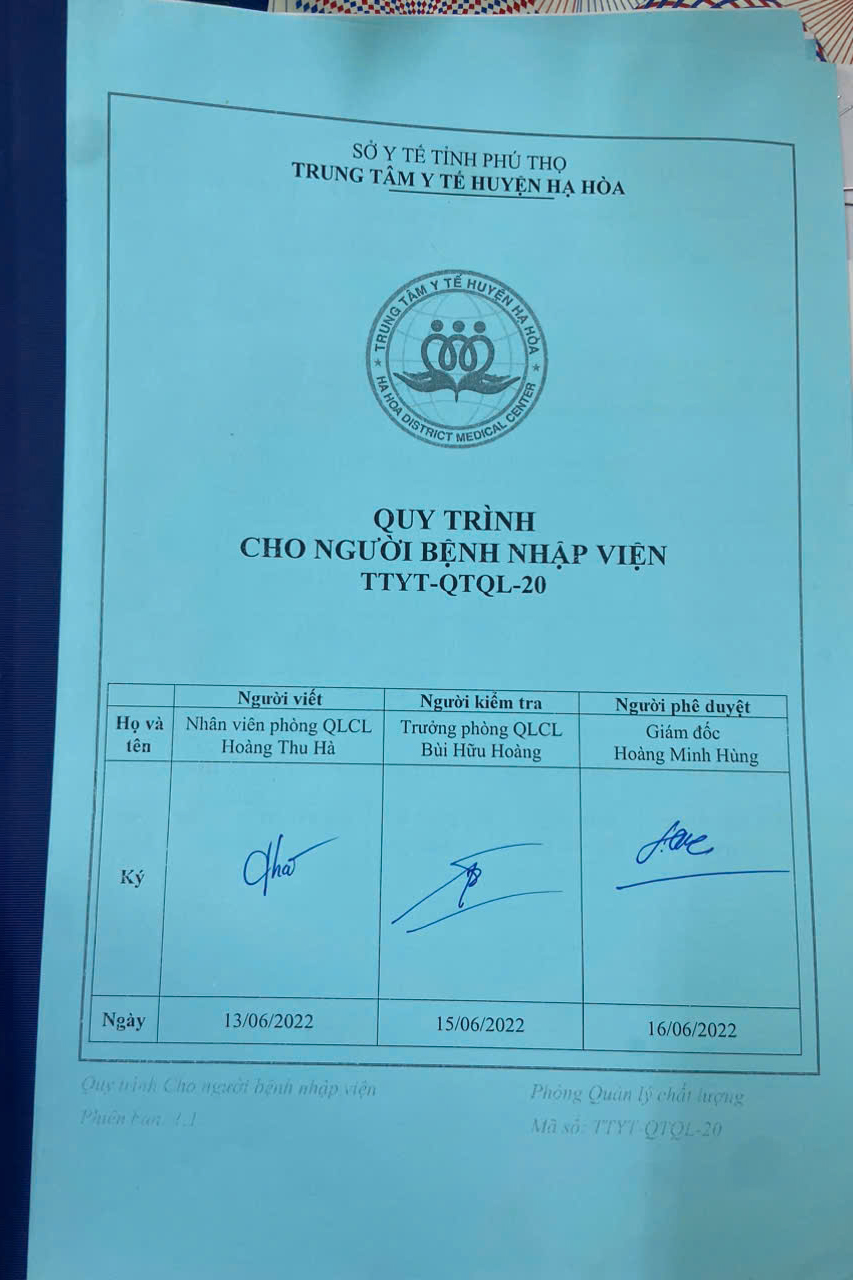 QUY TRÌNH CHO NGƯỜI BỆNH NHẬP VIỆN