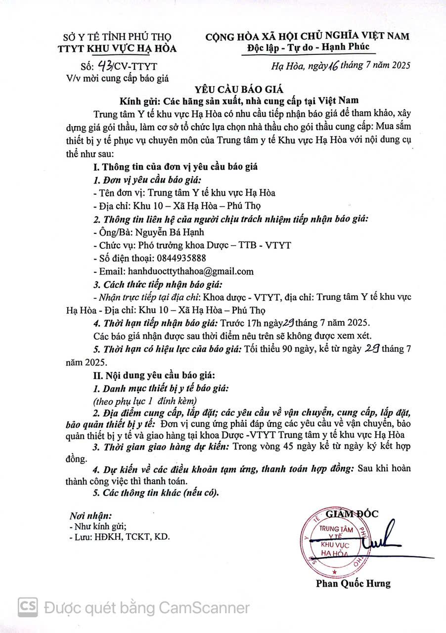 YÊU CẦU BÁO GIÁ